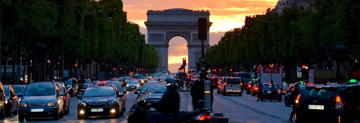 Traffic jam on the Champs Elysees Avenue